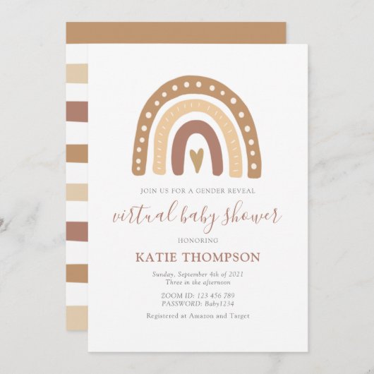 Invitation Pastel Brown Rainbow Baby shower de révélation de (Devant / Derrière)