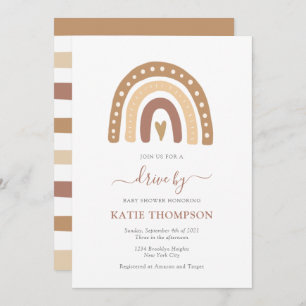 Invitation Pastel Brown Rainbow Boho Drive Par Baby shower