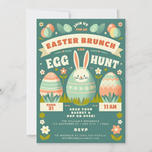 Invitation Pastel Bunny de printemps Chasse aux oeufs de Pâqu (Devant)