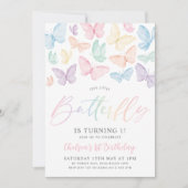 Invitation Pastel Butterfly Girl's 1er anniversaire Rainbow P (Devant)