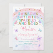Invitation Pastel Butterfly Rainbow Birthday (Devant)