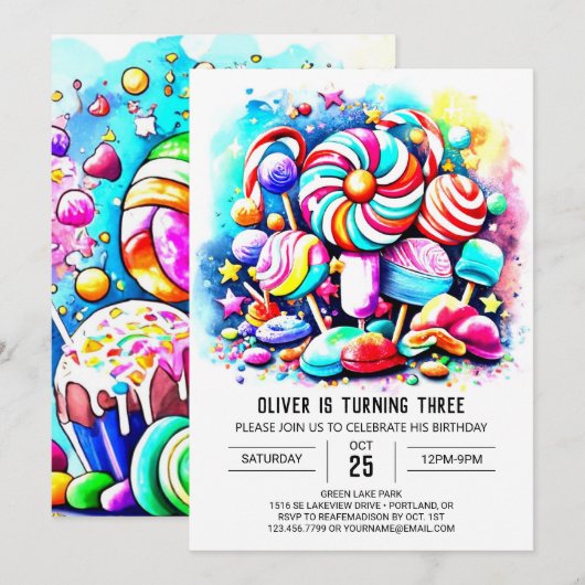 Invitation Pastel Candy Printable Anniversaire (Devant / Derrière)