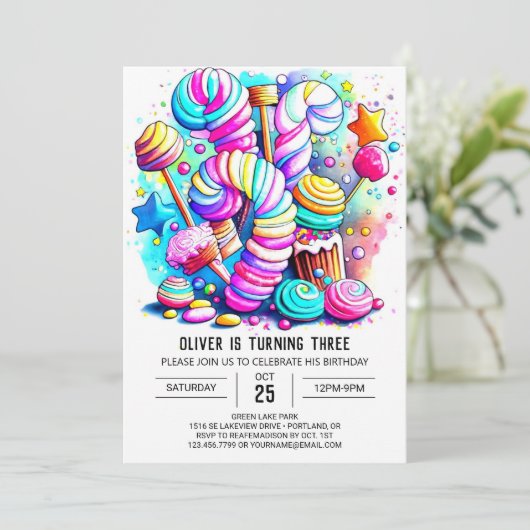 Invitation Pastel Candyland Printemps (Debout devant)
