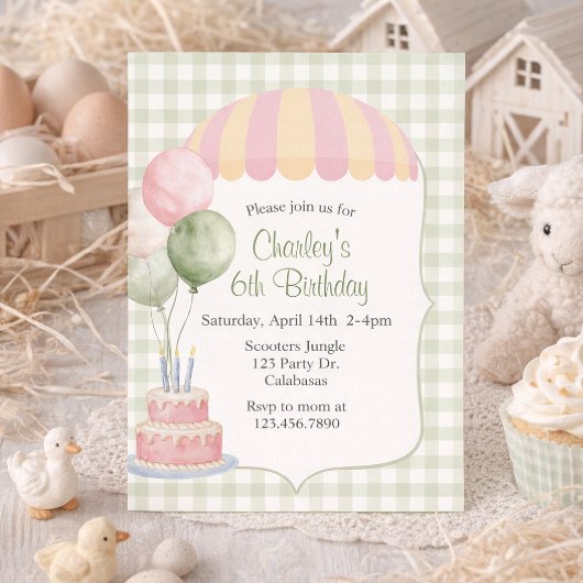 Invitation Pastel Carnival Birthday | Vintage | Gingham