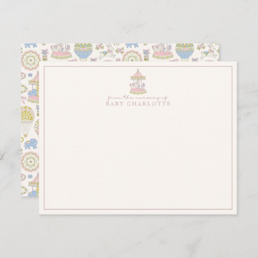 Invitation Pastel Carousel Nursery Note Card (Devant / Derrière)