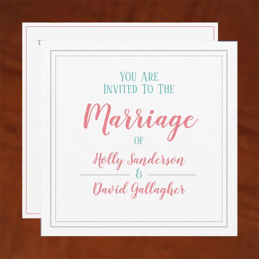 Invitation Pastel Carré simple couleurs Jour de mariage