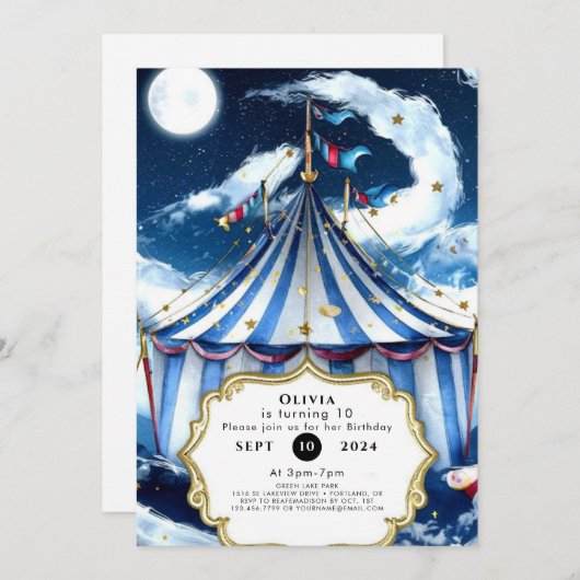 Invitation Pastel Celestial Circus Anniversaire (Devant / Derrière)