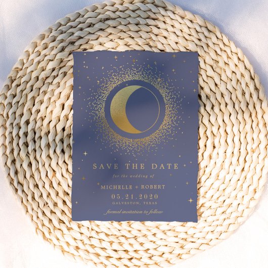 Invitation Pastel Celestial Gold Moon Photo Enregistrer La Da