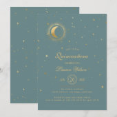Invitation Pastel Celestial Gold Moon Stars Quinceanera (Devant / Derrière)