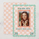 Invitation Pastel Checkered Grad Announcement with Photo (Devant / Derrière)