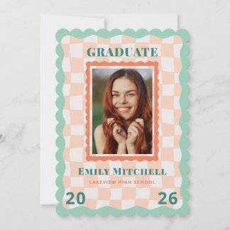 Invitation Pastel Checkered Grad Announcement with Photo