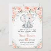 Invitation Pastel Chic Blush Floral Elephant Baby shower (Devant)