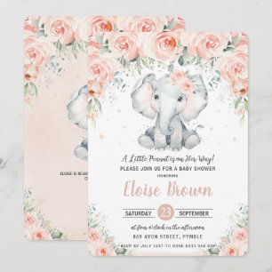 Invitation Pastel Chic Blush Floral Elephant Baby shower