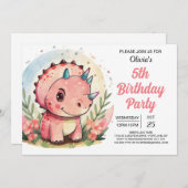 Invitation Pastel Chic Editable Dinosaur Fille Anniversaire (Devant / Derrière)