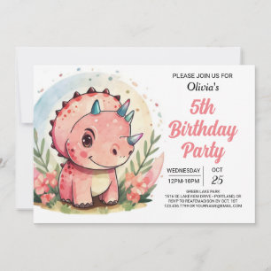 Invitation Pastel Chic Editable Dinosaur Fille Anniversaire