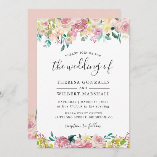 Invitation Pastel Chic Spring Blush Botanique Floral Mariage (Devant / Derrière)