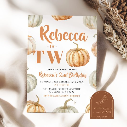 Invitation Pastel Citrouille Fall Genre Neutre 2e anniversair