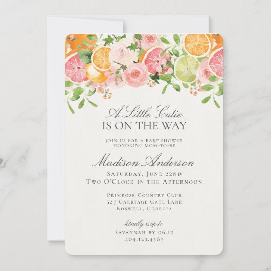 Invitation Pastel Citrus Floral Little Cutie Baby shower (Devant)