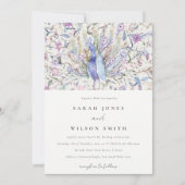 Invitation Pastel Classy Ornate Aquarelle Peacock Mariage (Devant)