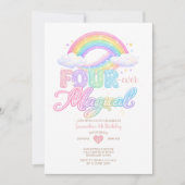 Invitation Pastel Cloud Magical Rainbow 4th birthday  (Devant)