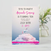 Invitation Pastel Cloud Unicorn Dreamscape Girl 10th Birthday (Debout devant)