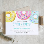 Invitation Pastel Coloré Saupoudrer Donuts Sweet 16 Party<br><div class="desc">Famille Invitation et amis avec cette invitation personnalisée sweet sixteen partie. Il est doté de beignets rose, bleu et jaune à l'aquarelle avec des arrosages colorés. Personnalisez cette invitation de baby shower de beignes en ajoutant un nom, une date, une heure, un lieu et d'autres détails. Ce pastel saupoudré beignets...</div>