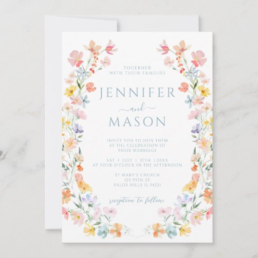 Invitation Pastel Colorée Fleur Fleur sauvage Mariage (Devant)