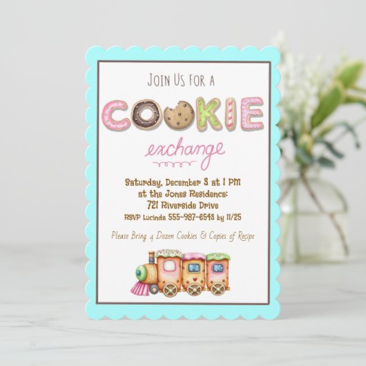 Invitation Pastel Cookie Exchange Invitation, Holiday Baking (Debout devant)