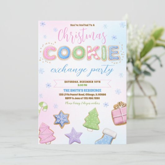 Invitation Pastel Cookies Exchange Party (Debout devant)