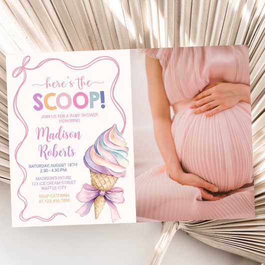 Invitation Pastel Coquette Crème glacée Fille Baby shower Pho