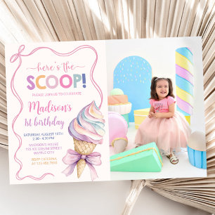 Invitation Pastel Coquette Crème glacée Filles Anniversaire P
