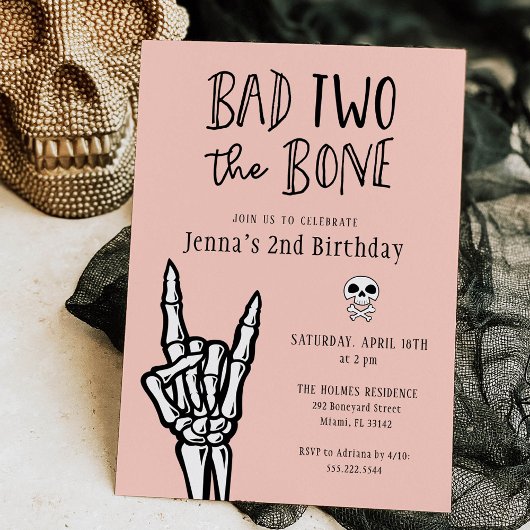 Invitation Pastel Coral Bad Two The Bone 2e Anniversaire