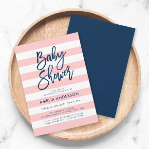 Invitation Pastel Coral Rose Bleu Baby shower