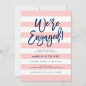 Invitation Pastel Coral Rose Stripes Blue Engagement Party (Devant)