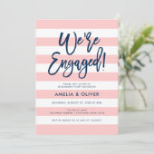 Invitation Pastel Coral Rose Stripes Blue Engagement Party (Debout devant)