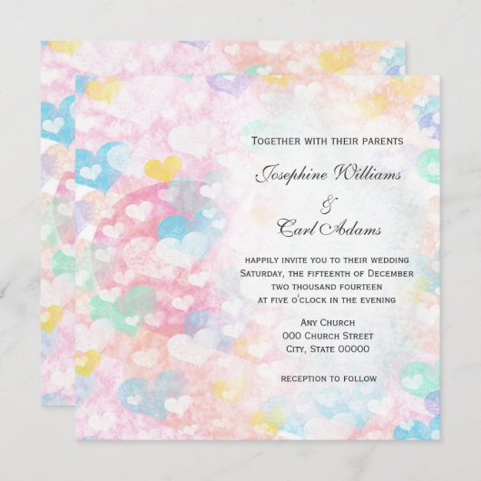 Invitation Pastel Couché Coeurs Mariage Invite (Devant / Derrière)