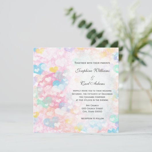 Invitation Pastel Couché Coeurs Mariage Invite (Debout devant)