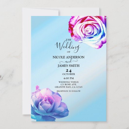 Invitation Pastel Couleur Roses Elégant bleu Floral Mariage (Devant)