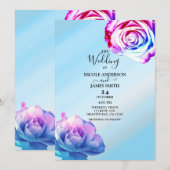 Invitation Pastel Couleur Roses Elégant bleu Floral Mariage (Devant / Derrière)