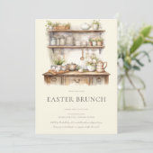 Invitation Pastel Cream & Brown Vintage Kitchen Easter Brunch (Debout devant)
