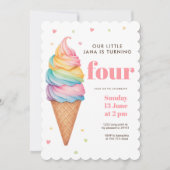 Invitation Pastel Crème glacée Cone Anniversaire | La douce f (Devant)