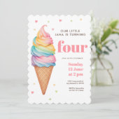 Invitation Pastel Crème glacée Cone Anniversaire | La douce f (Debout devant)
