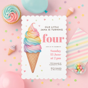 Invitation Pastel Crème glacée Cone Anniversaire La douce f