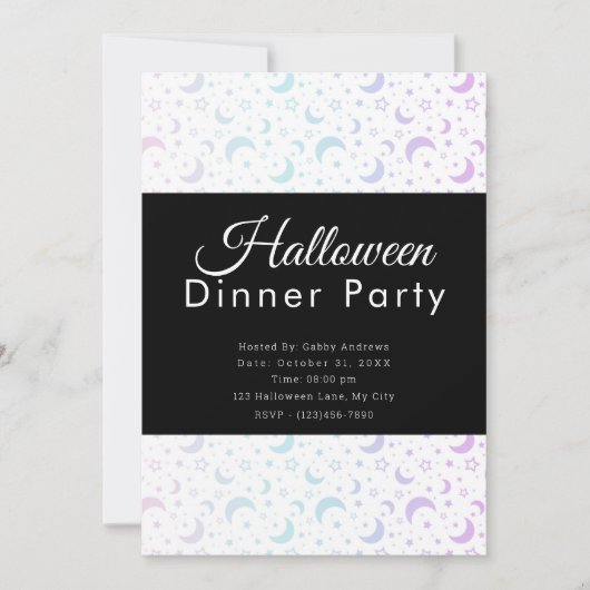 Invitation Pastel Crescent Moons Étoiles Dîner d'Halloween (Devant)