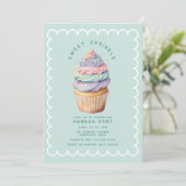 Invitation Pastel Cupcake Baby shower sucré saupoudrée (Debout devant)
