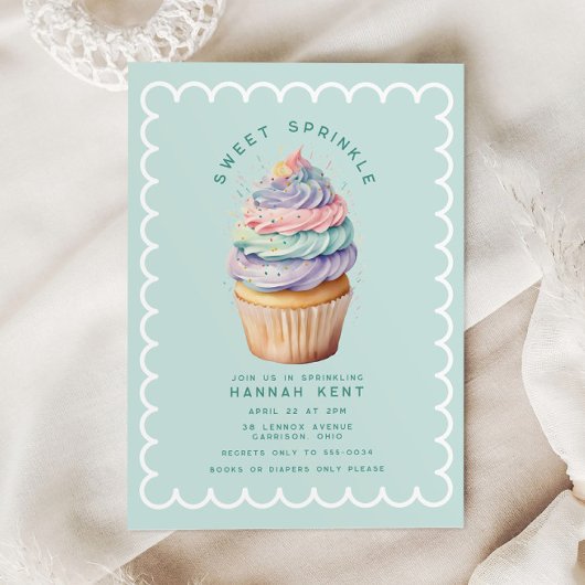 Invitation Pastel Cupcake Baby shower sucré saupoudrée
