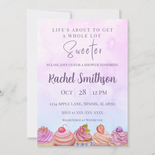 Invitation Pastel Cupcake Douche (Devant)