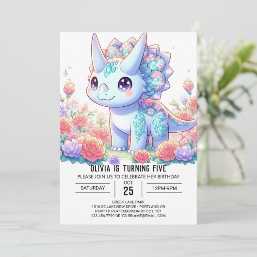 Invitation Pastel Custom Dinosaur Digital Anniversaire (Debout devant)