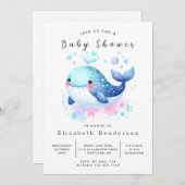 Invitation Pastel Custom Whale Baby shower (Devant / Derrière)