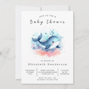 Invitation Pastel Custom Whale Baby shower